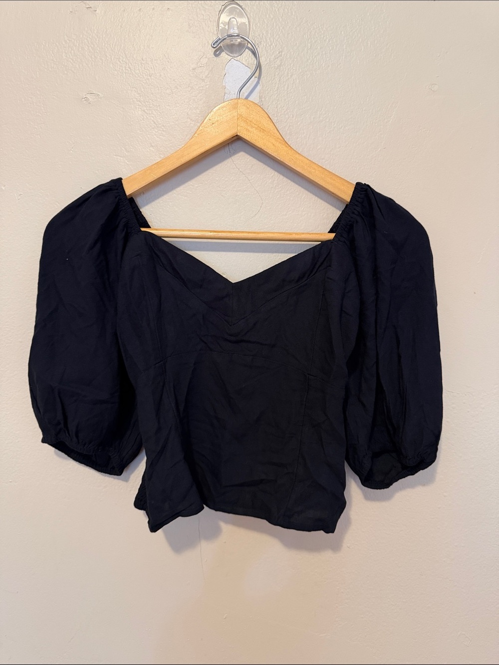 Abercrombie & Fitch Black Puff-Sleeve V-Neck Blouse